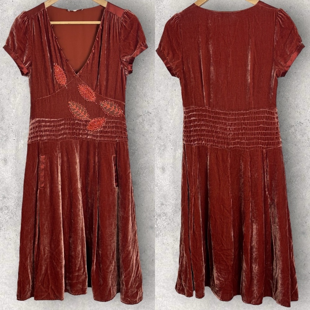 Essentiel Antwerp Ribbed Velvet Floral Embroidery‎ Sequin Maxi Dress Size 38 or6